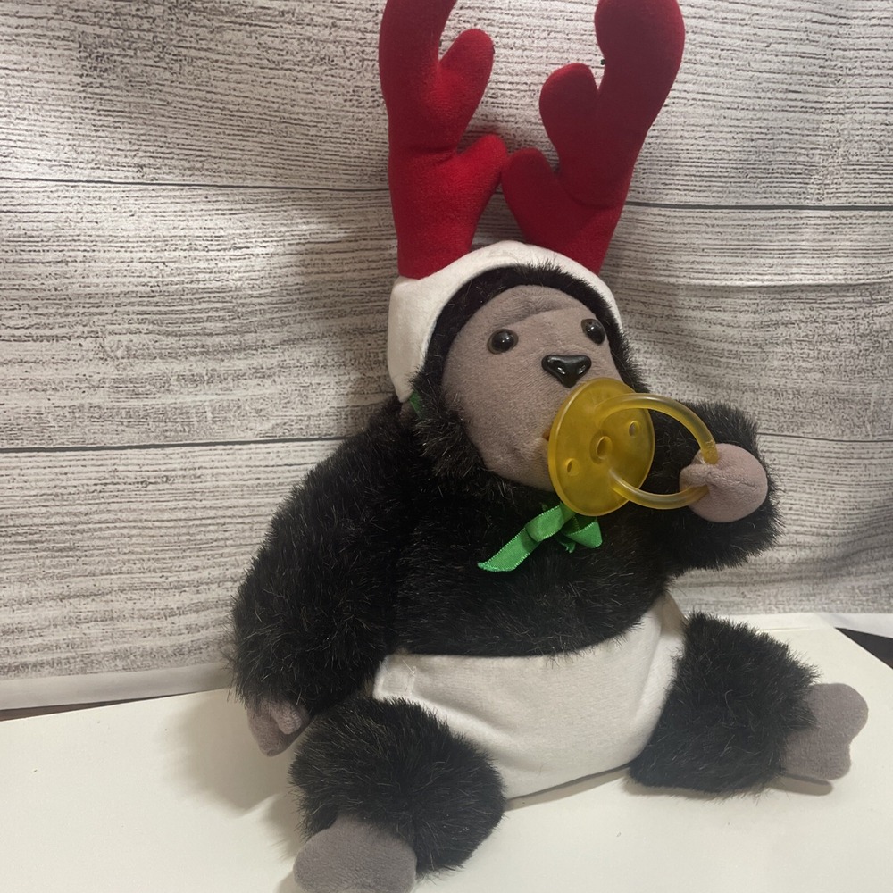 Vintage Russ Bungo‎ Baby Gorilla Ape Plush w/ Pacifier Diaper & Christmas Hat 9" - Picture 7 of 8